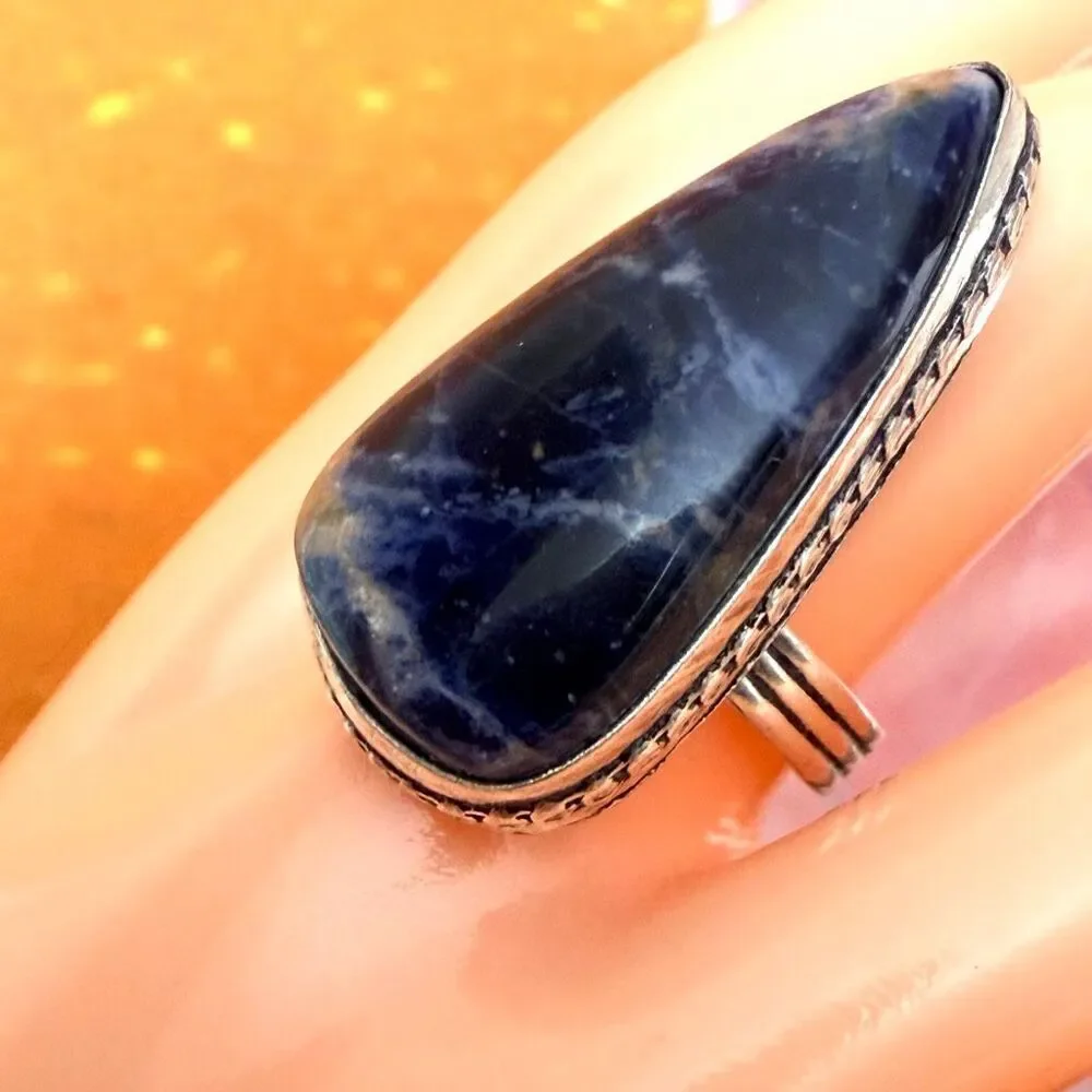 Sodalite Teardrop Statement Ring